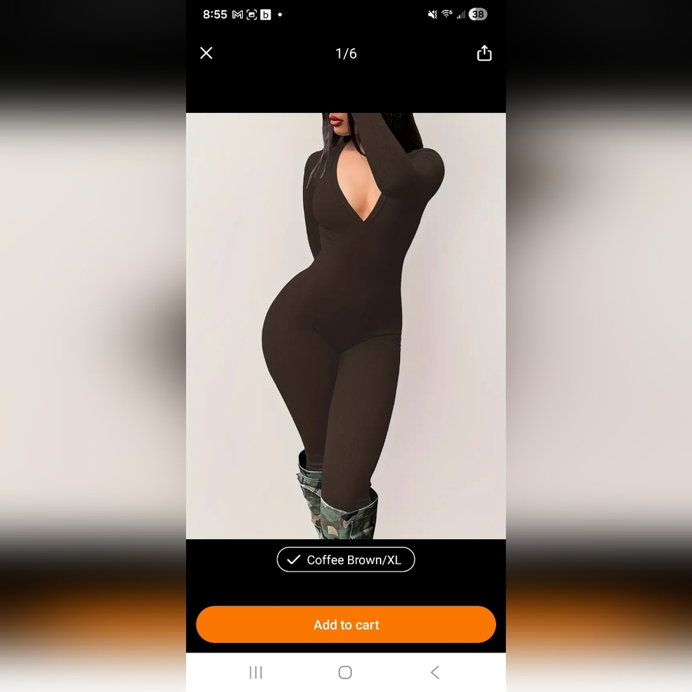Coffee Brown V-Neck Long Sleeve Jumpsuit / Pantsuit One Piece